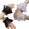 Women Wrist Cuffs Removable Lace Ruffled Wedding Supply Bride Dress False Sleeves Tulle Flared Sleeves