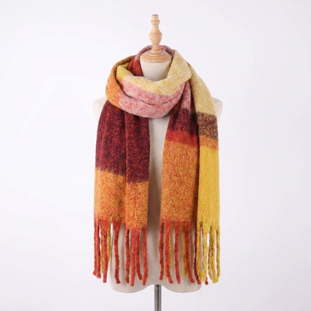 

New Coarse Tassel Color Blocked Thick Scarf for Women s Warm Scarf 50*190+17*2