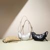 New Textured Cowhide Dumpling Bag Lazy Wind Croissant Bag First Layer Cowhide Crossbody Casual Niche Silver Crescent Bag