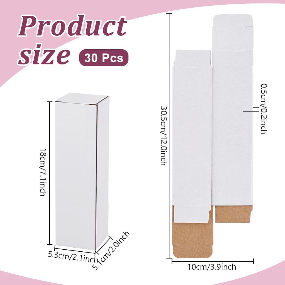 30pcs Blank Cardboard Paper Packing Boxes Rectangle White Finished Product: 5.3x5.05x18cm