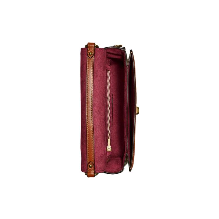 New COACH Hutton Canvas With Leather Small Square Bag Shoulder Bag, Crossbody Bag Trumpets Women's Pink Contrast Brown C2795-B4SMY
