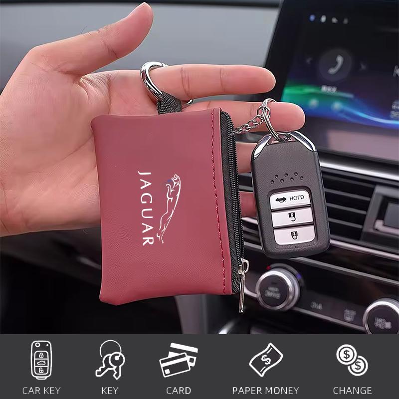 Car Leather Key Wallet Card Bag Emblem keychain Pouch For Jaguar XKR XEL XFL S F XK XJL XJ6 XJS E-Pace I-Pace S-Type X-Type XFR PP21