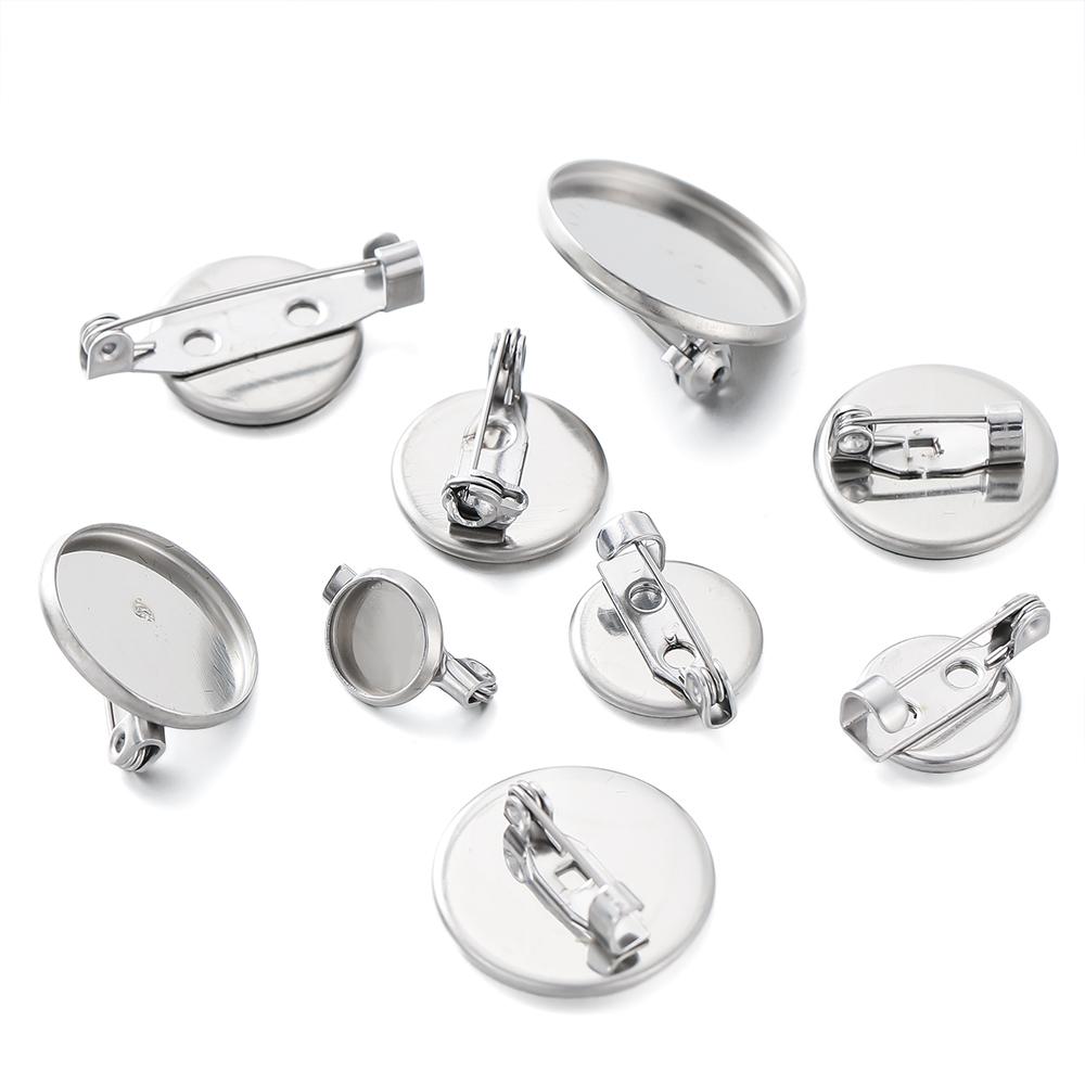 10Pcs 8-30mm Inner Size Stainless Steel Brooch Style Cabochon Blank Base Cameo Setting Charms Pendant Tray DIY Jewelry Making