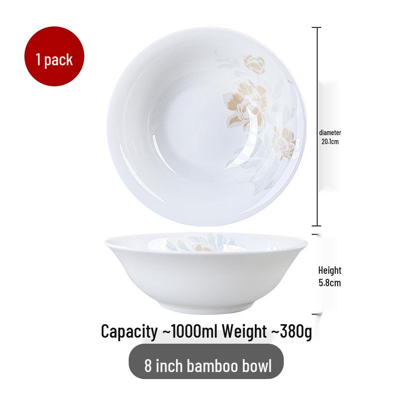 Chinese-Style Ceramic Bone China Bowl Set: Large Soup & Noodle, Rice Bowls, Plates, and Hat Bowl.