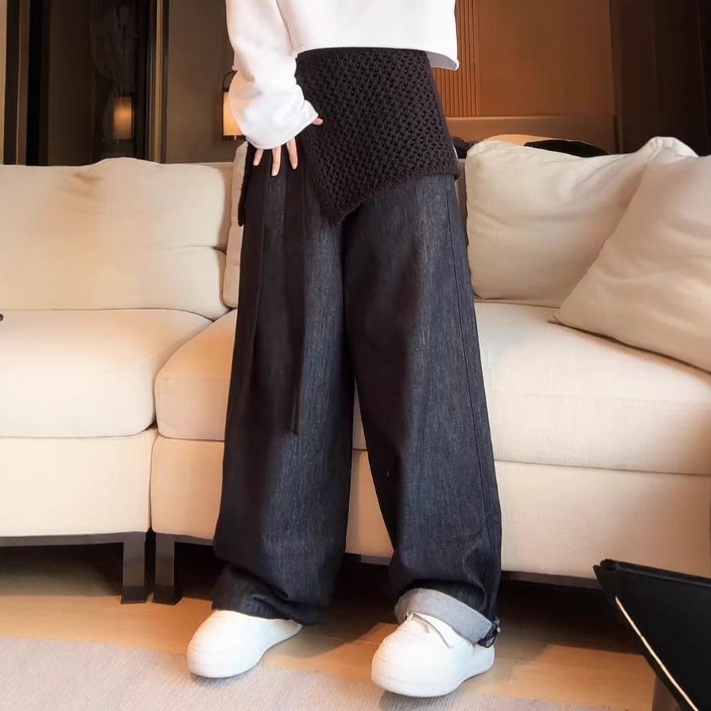 Women's 2025 Summer Black Lace-up Knit Mini Skirt with Hollow-out Design