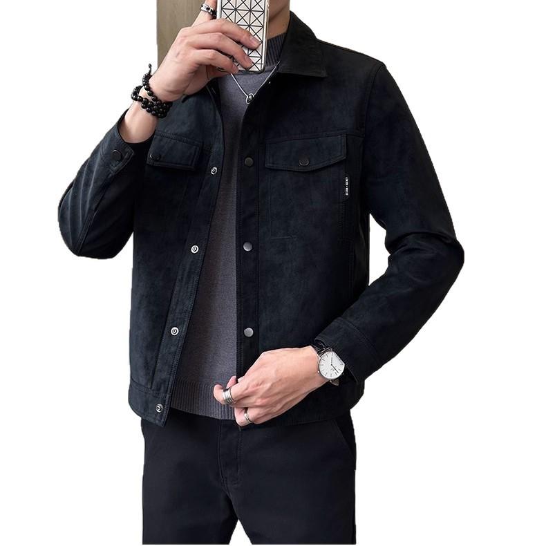 Men's Trendy Suede Leather Jacket, Spring/Autumn 2025, Versatile Lapel Style for a Rascally Handsome Look.