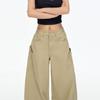 Women's 2025 Khaki American Retro Wide-Leg Bootcut Jeans with Large Pockets