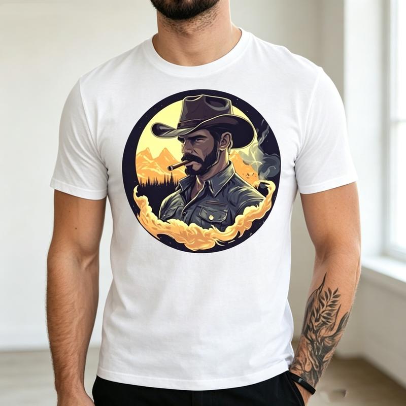 Vintage Cowboy Graphic T Shirt Retro Western Outlaw Print Unisex Soft Cotton Crew Neck Short Sleeve Trendy Casual Tops