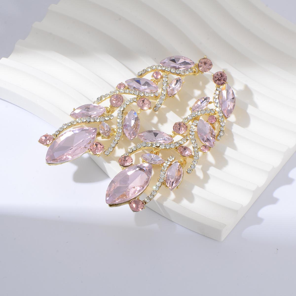 

Shining Earrings Exquisite Crystal Jewelry Bridal Leaf Rhinestone Earrings Women розовый