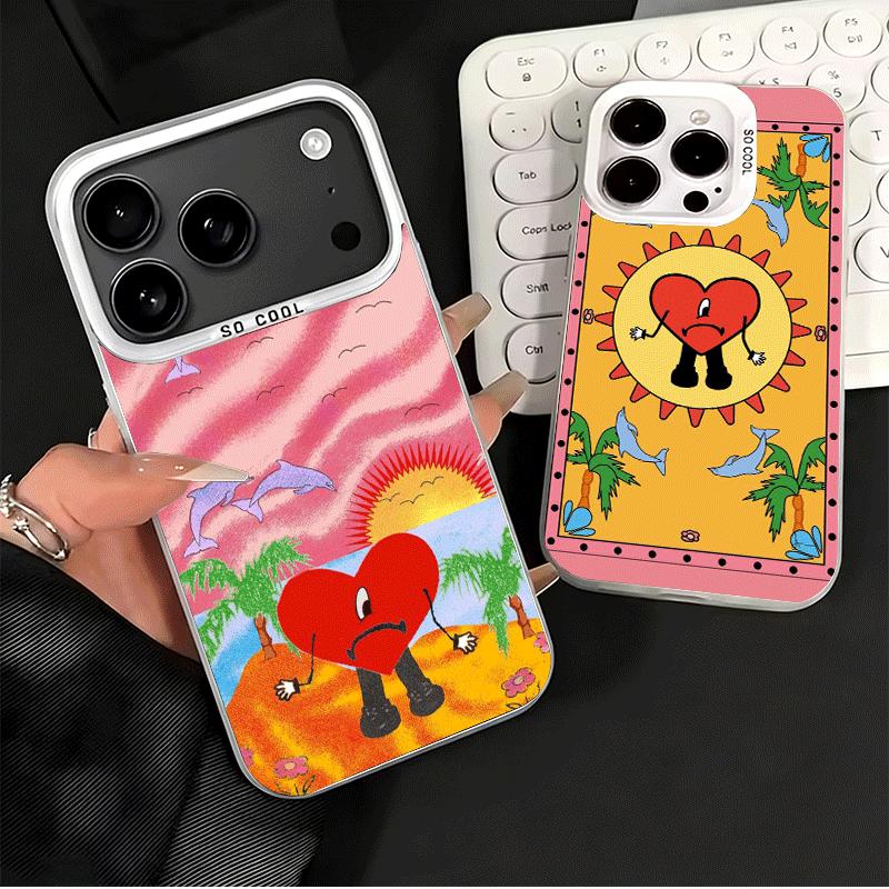 Bad Bunny Heart Shockproof Phone Case for iPhone 17 Air 16 16E 15 Pro Max 14 Plus 13 Mini 12 Back Cover Anti Fall Fundas