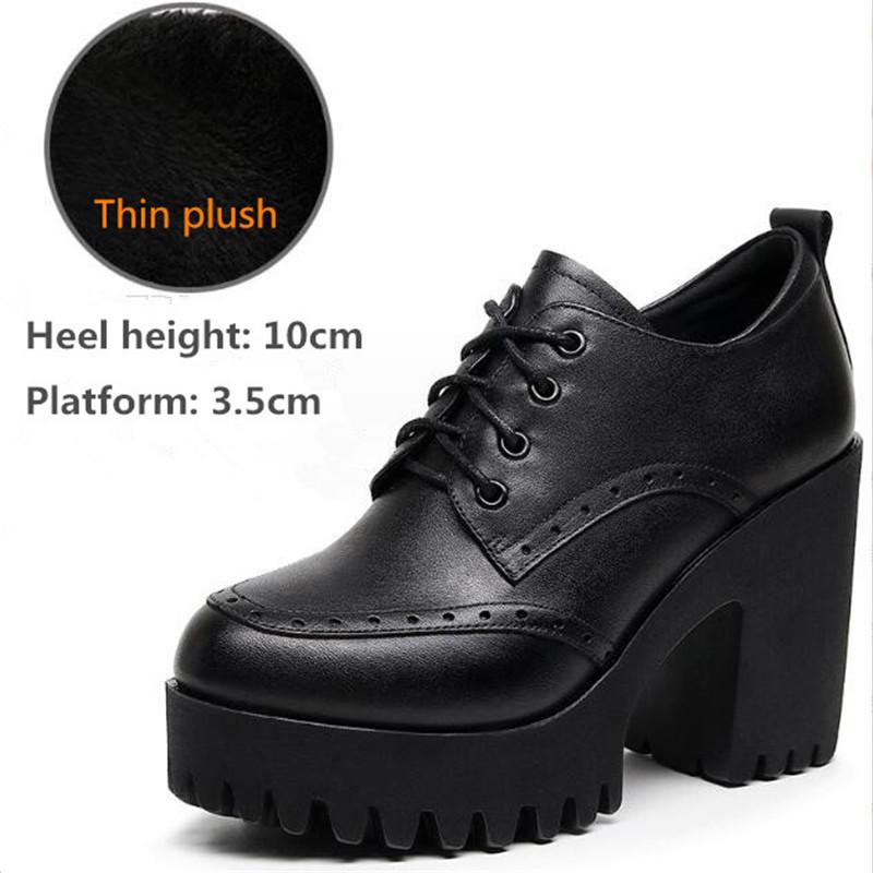 New Women Pumps Shoes Size 32-43 Deep Mouth  Women Oxfords Fall Winter Plush Thick High Heel Shoes Platform Pumps Office