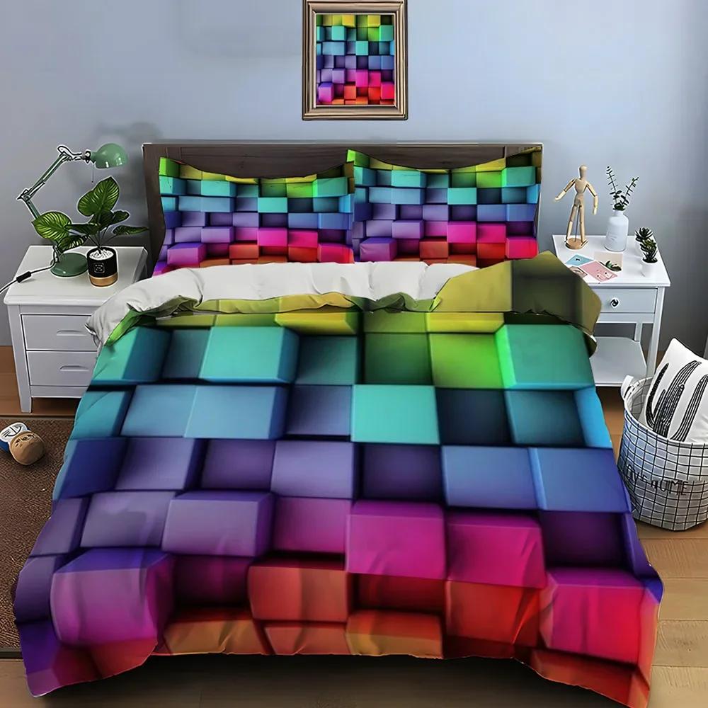 3D Honeycomb Square Gradient Color Print Bedding Set Duvet Cover 1 Duvet Cover 2 Pillowcases Adult And Kids Bedding Set Luxury
