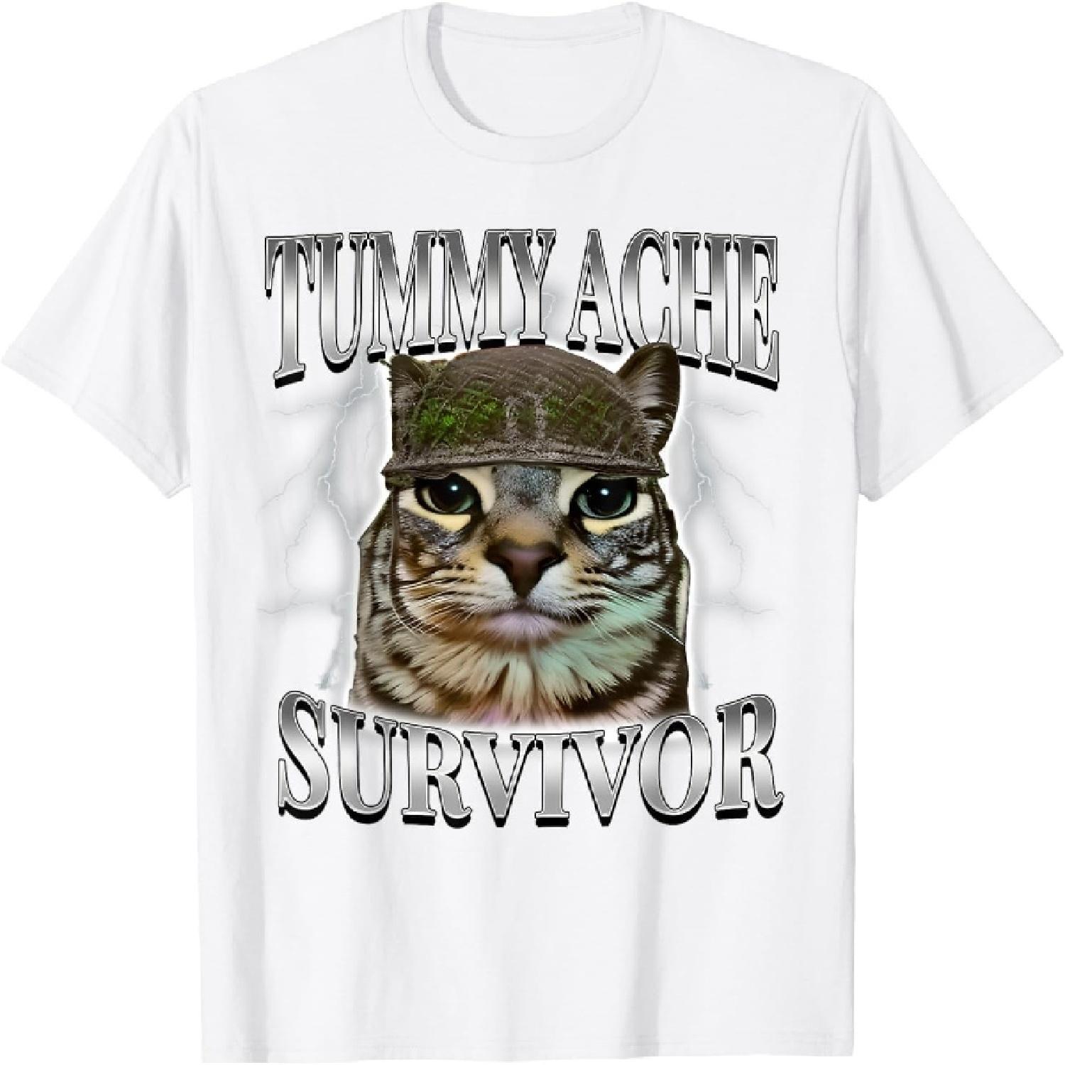 iDestiner Tummy Ache Survivor Cat Meme Funny Saying Cats Animals T-Shirt XXXXXL белый