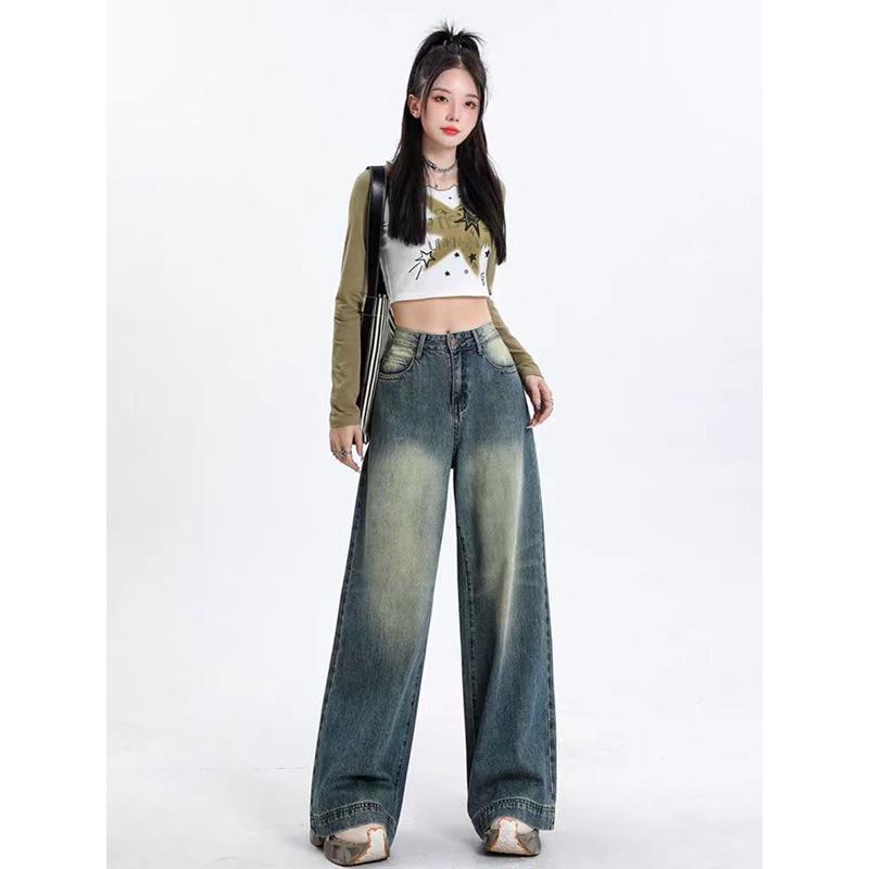 

Plus Size Women s Retro Gradient High Waist Wide Leg Jeans 3XL