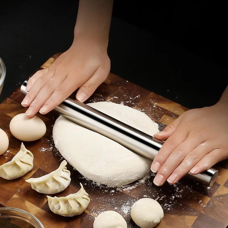 20/25/30cm Stainless Steel Non-Stick Rolling Roller Dough Bake Pizza Pastry Embossed Roller Surface Rolling Pin Kitchen Utensils