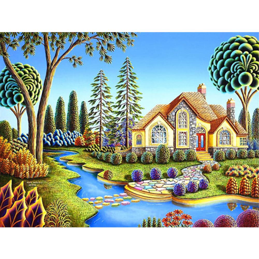 Diamant-Stickerei, Garten, voller quadratischer Bohrer, Kreuzstich, Diamant-Malerei, Landschaft, Vogel, Bild von Strass-Wandkunst