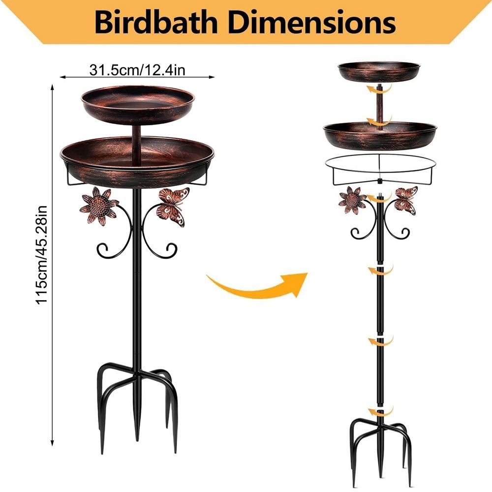 Уличная купальня для птиц Металлическая антикоррозийная Двухъярусная купальня для птиц С кольями Кормушка для птиц Купальня Декорация Для Двора Патио Настила Веранды