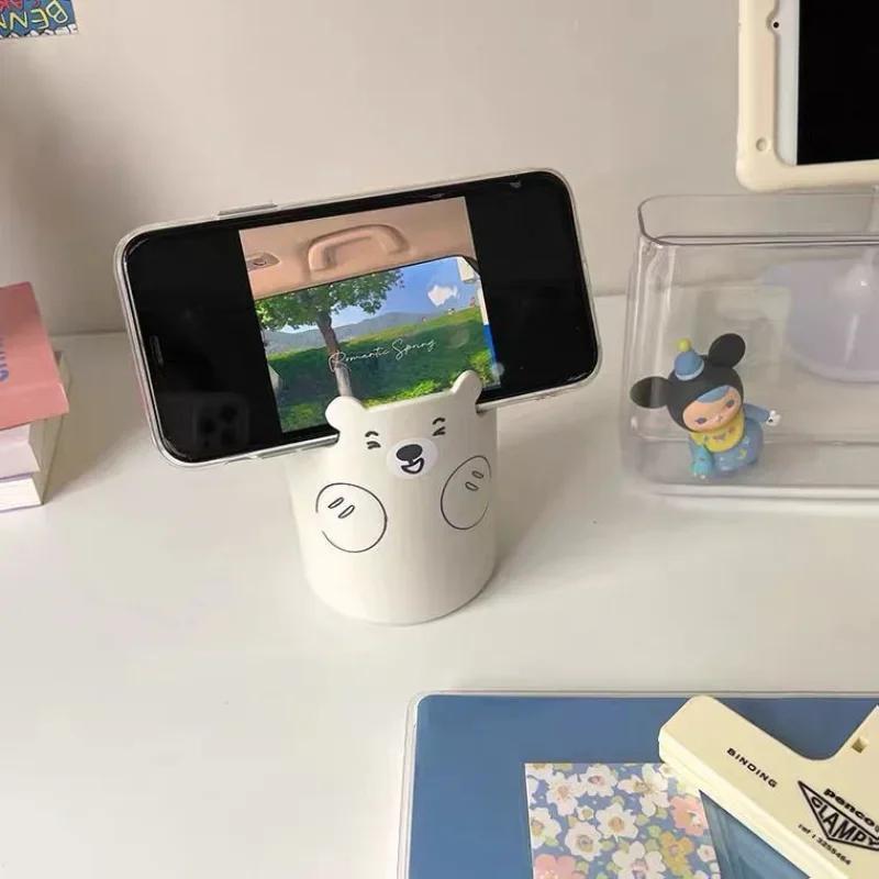 Multifunktionaler Stifthalter Kawaii Cartoon Bär Make-up Pinselhalter Lieblich Mode Handyhalter Schreibwaren Stift Organizer