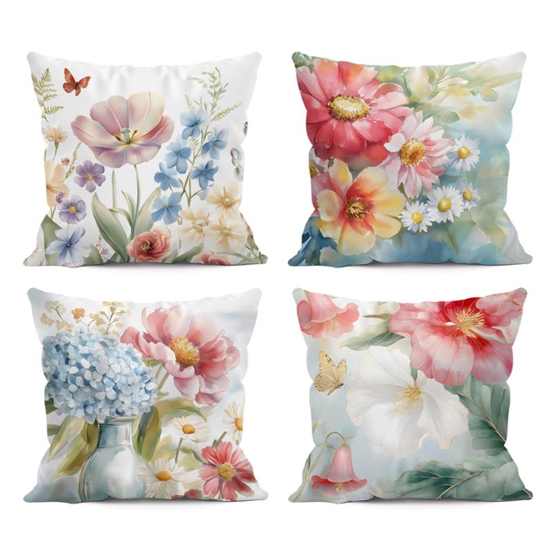 1Pc Watercolor Flowers Pillow Cover For Home Living Room Bedroom Sofa Office Decorative Pillowcase Soft Throw Pillows 45X45Cm