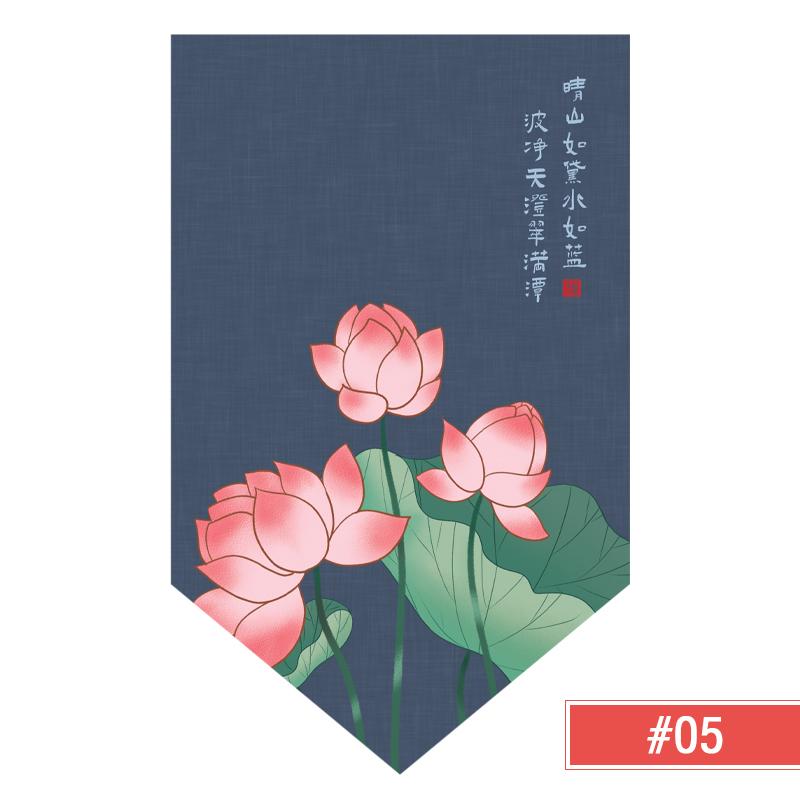 Chinese Half Curtain Ancient Style Lotus Printed Pennant Kitchen Door Short Curtain Home Bedroom Window Decor Window Shade