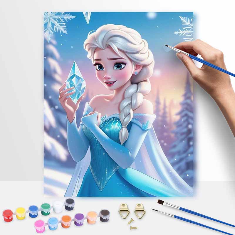 Disney Frozen Elsa Oil Art Painting Kit Home Wall Decor Handmade Gift Beautiful Crystal Princess Snowy Winter Art Craft Canvas