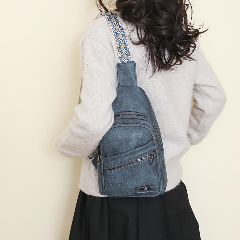 Women's Leather Chest Bag Solid Color Crossbody Bag Stitching Waist Bag Colorful Shoulder Straps