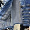 Retro Court Style Buckle Decoration Long Sleeved Top for Spring and Autumn Fashion Stand Up Collar Denim Short Jacket