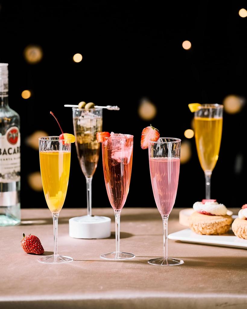 24Pcs Clear Plastic Champagne Flutes, 6 Oz Disposable Wine Glasses for Party, Wedding, Holiday, Picnic, Cocktail & Toasting