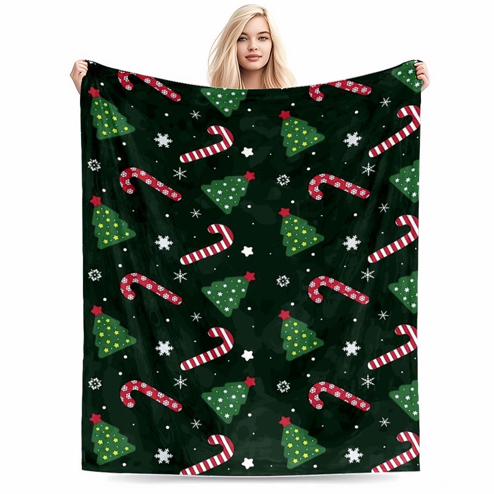 Festive Christmas Pattern Flannel Blanket for Bedroom, Living Room, Sofa, and Nap