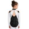 Kombinezon Gimnastyczny dla Dziewcząt Wycięcia Siateczkowe Patchwork Błyszczące Cyrkonie Color Block Body Baletowe
