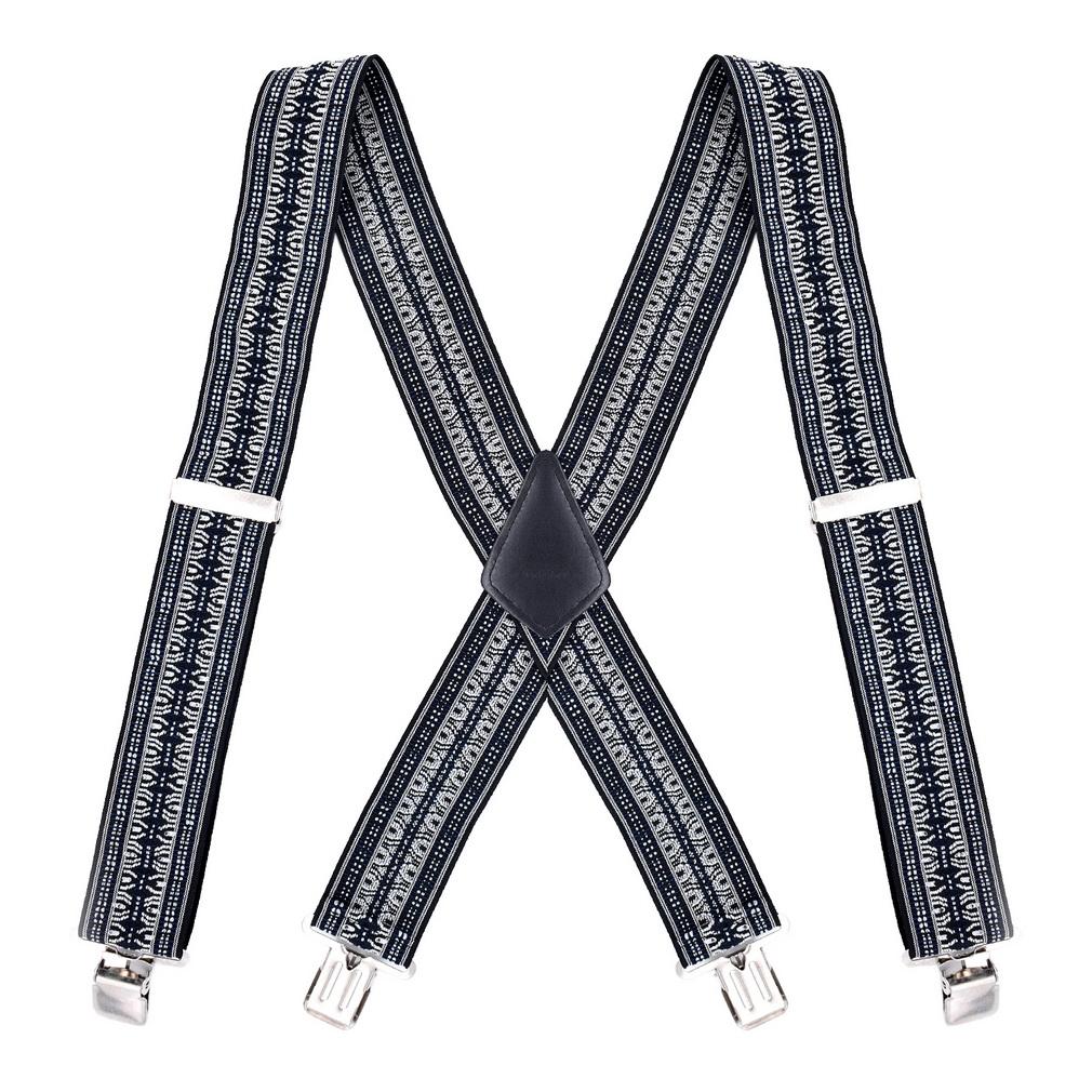 Men's 5CM Wide X-Back Suspenders Elastic 4 Clips Heavy Duty Adjustable Braces