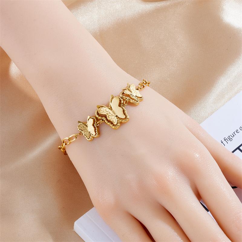 Gold Plated Butterfly Charm Bracelet, Dainty Paperclip Chain with Enamel Butterfly Pendants, Cute Fashion Jewelry for Women Gift