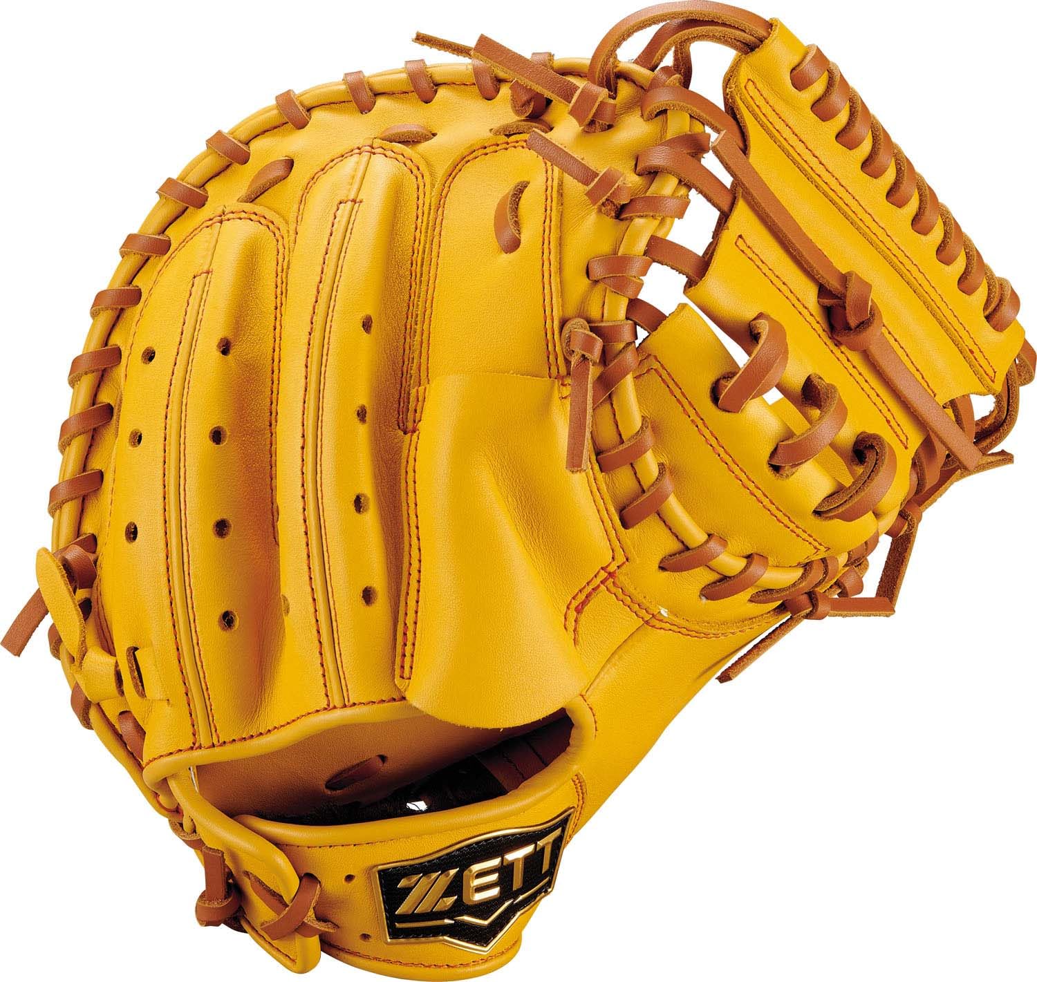 ZETT Ground Hero Youth Baseball Softball Mitt for True Yellow x Oak Brown BJC762622 Catcher s Left-Handed Throwers, (5436)