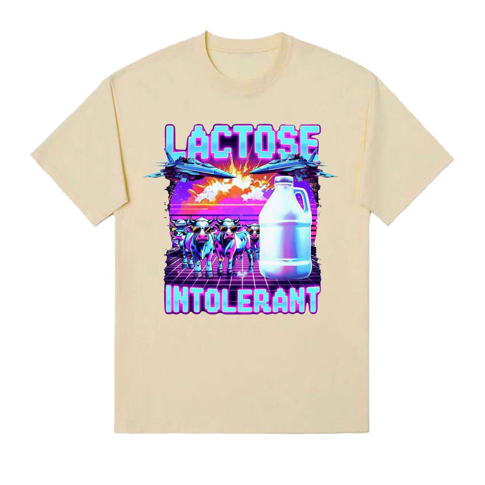 Lactose Intolerant Meme New Graphic T-Shirt Retro Milk 90s Funny T Shirts Men Women Casual 100% Cotton Humor Short Sleeve Tshirt