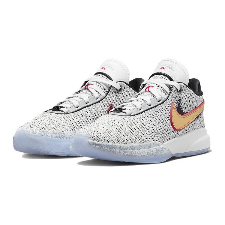Nike LeBron 20 GS The Debut Kids Sneakers White Metallic-Gold Black DQ8651-100