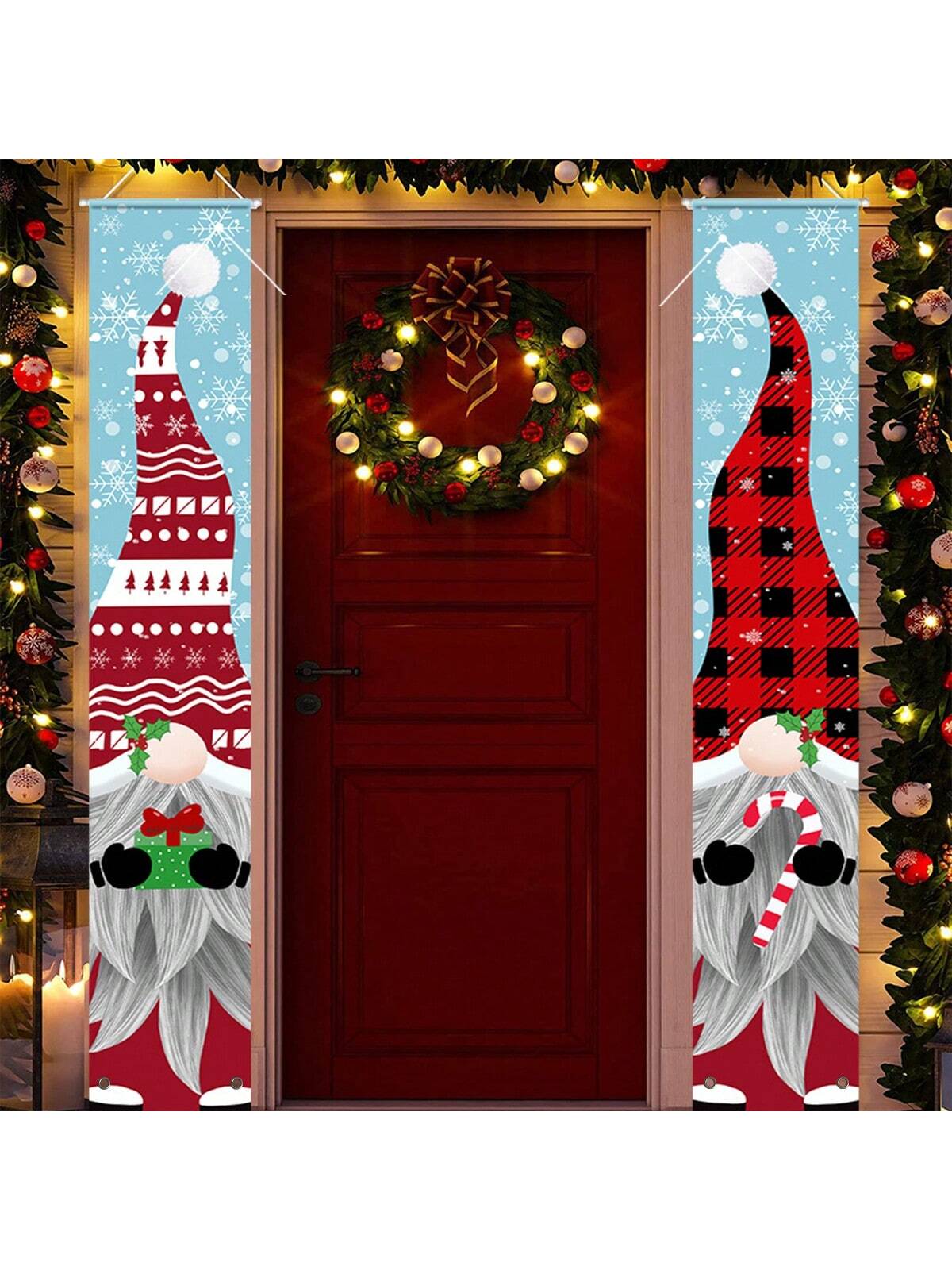 

2 шт. - 1 пара рождественских куплетов, подвесная ткань в стиле снежинок Санта-Клауса, праздничная атмосфера, декоративный подвесной флаг