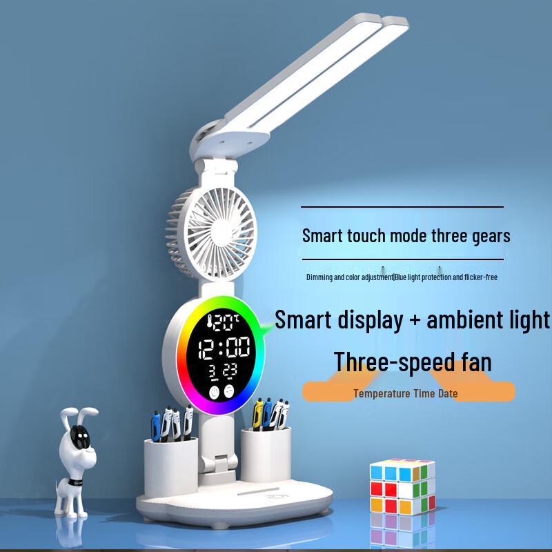UOSULED Rechargeable Dual-Head Eye-Care Desk Lamp with Clock