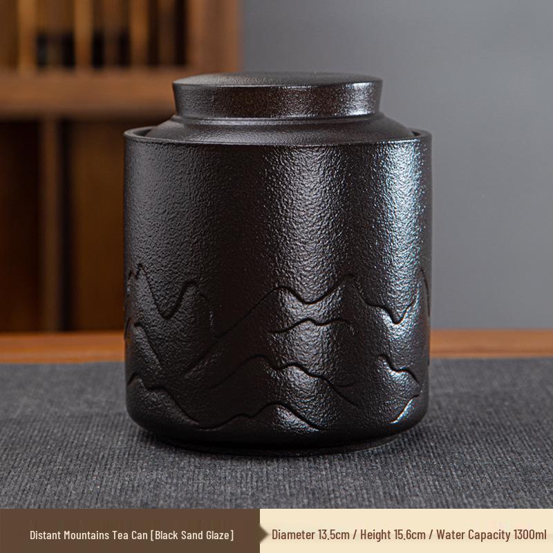 Large Ceramic Tea Storage Canister for Red, Green, Longjing, Biluochun, and Pu'er Tea - Half Jin Capacity
