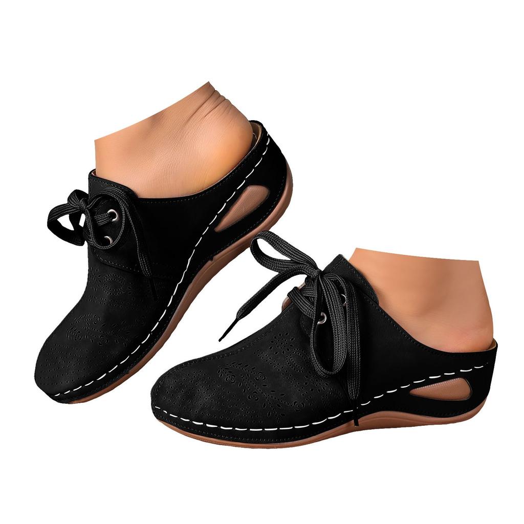 Knot Sandals For Women Summer Toe Covering Half Slip Sandals With Laced Wedge Heels For Women Large Size Hollow Chaussure Femme