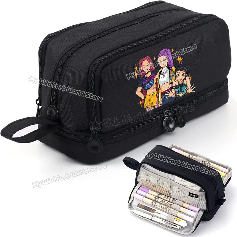 High Quality Kpop Demon Hunters High-capacity Pencilcase Rumi Mira Zoey Girl Stationery Pouch Cartoon Student Pencil Bag School Supplies