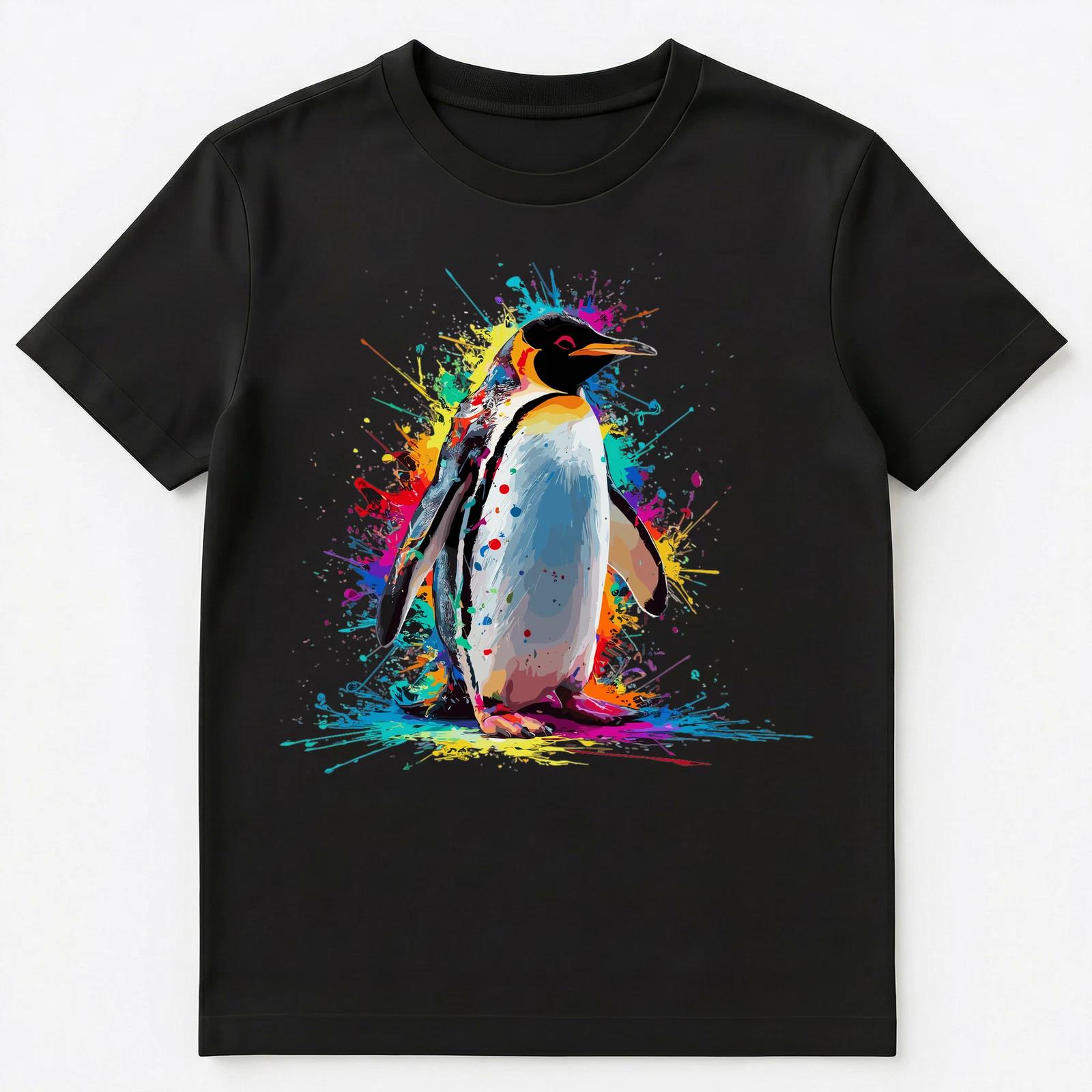 

Colorful Paint Splash Penguin Art Graphic Unisex T-Shirt 3XL