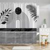 1pc Black Circle and Fern Patterns Minimalist Art Shower Curtain Concentric Black Circles, Leafy Fern Patterns, Black Palm Frond