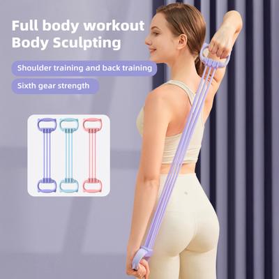 Banda de Resistencia Fitness Ajustable de 6 Tubos con Asa de Oreja de Gato Hombres Mujeres Brazos Hombros Espalda Correa de Estiramiento Ejercicio Entrenamiento de Fuerza Tensión Elástica