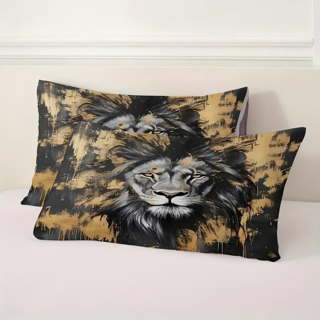 Retro Black Gold Lion 3D Printed Quilt Cover Set Home Textiles Bedding Set Lion Wildlife Theme Style Duvet Cover Set Pillowcases