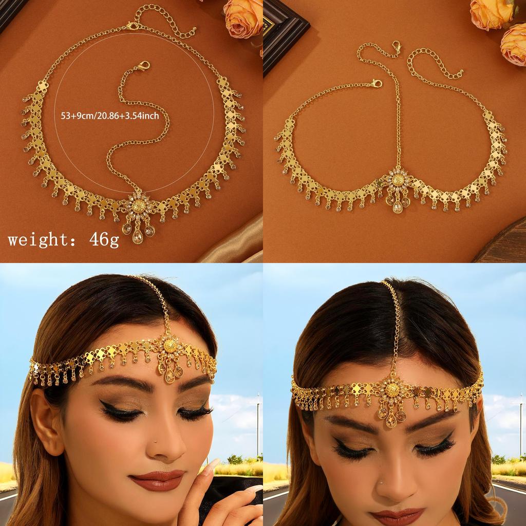Oriental Inspired Gold Alloy Head Jewelry With Embedded Crystals For Womens Accessories