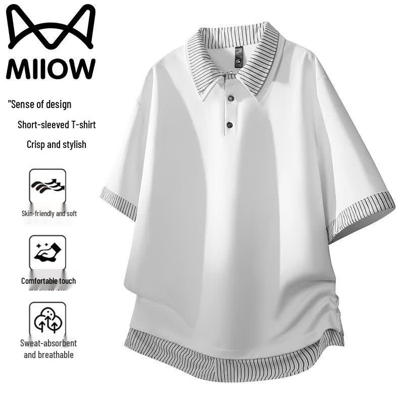 Mao Ren Men s Faux Two-Piece Striped Polo T-Shirt 8XL