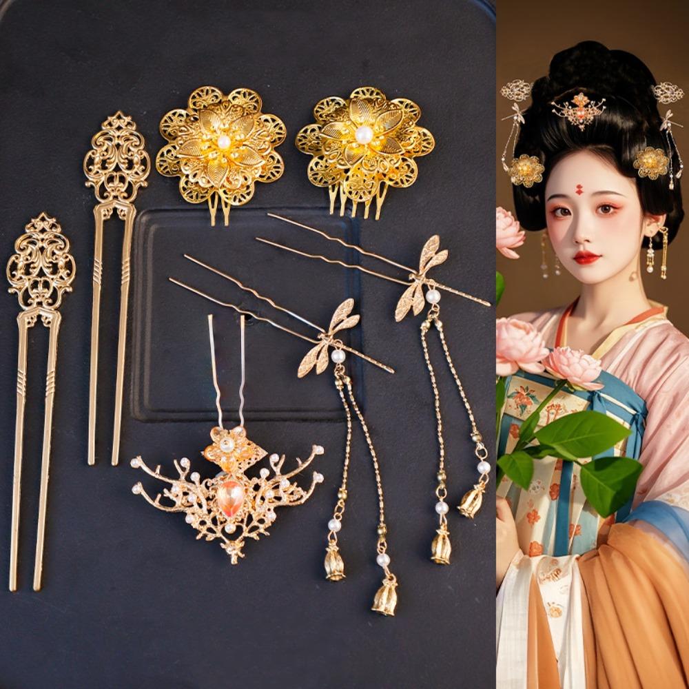 1 set Chinese Style Tang Dynasty Hairpin Classical Flower Hair Comb Ancient Hair Stick Jewelry