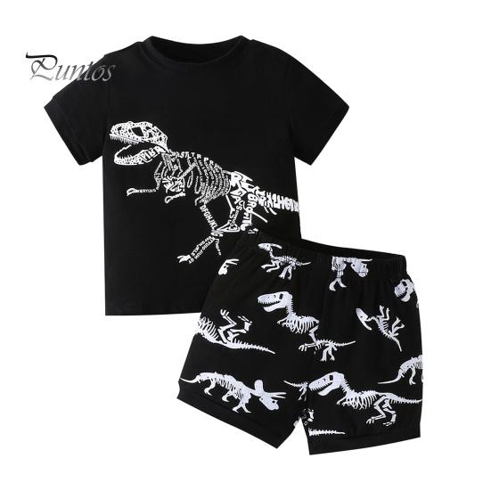 2 Teile/satz Kinder Top Hosen Anzug Cartoon Dinoasur Druck O Neck Pyjamas Kurzarm Sommer Outfit Unisex Casual Homewear Kleidung