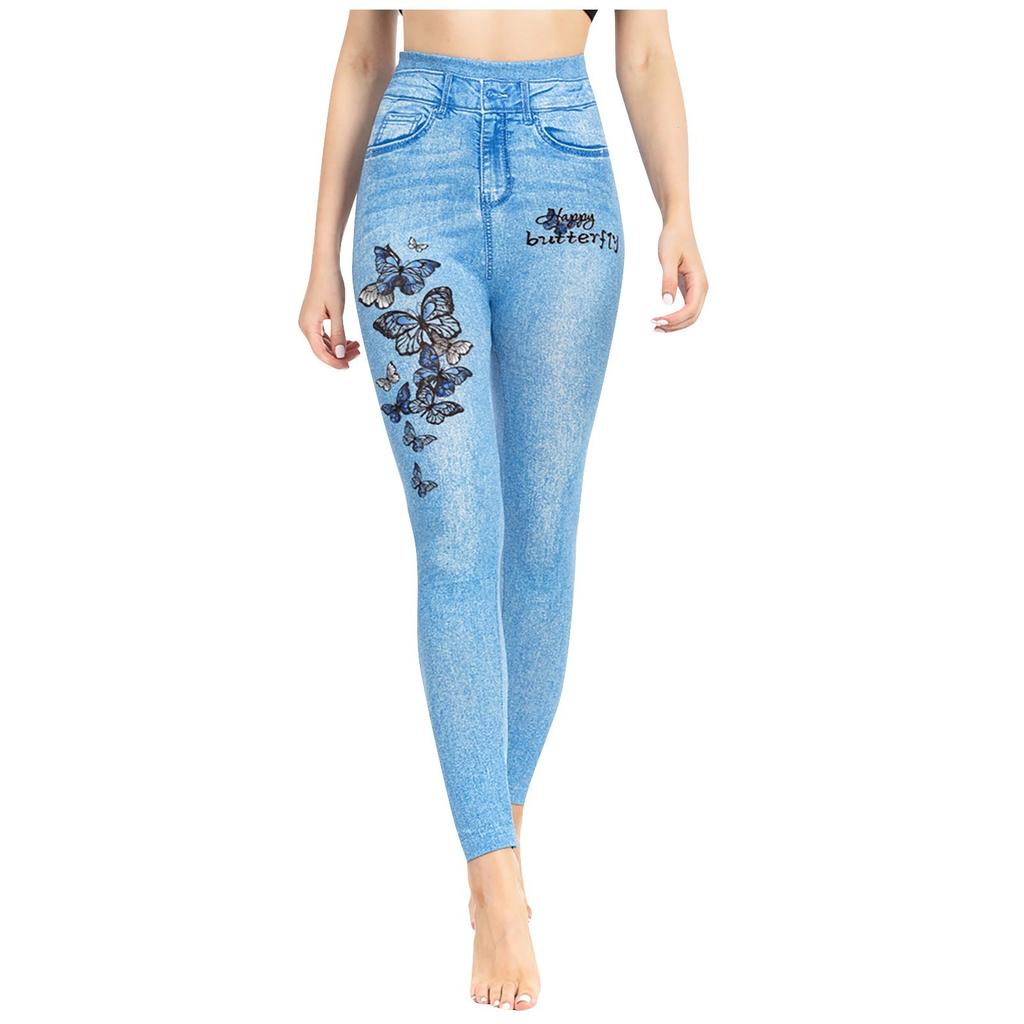 Women's Tight Fitting Imitation Denim Casual Elastic Waist Casual Sports Yoga Pants