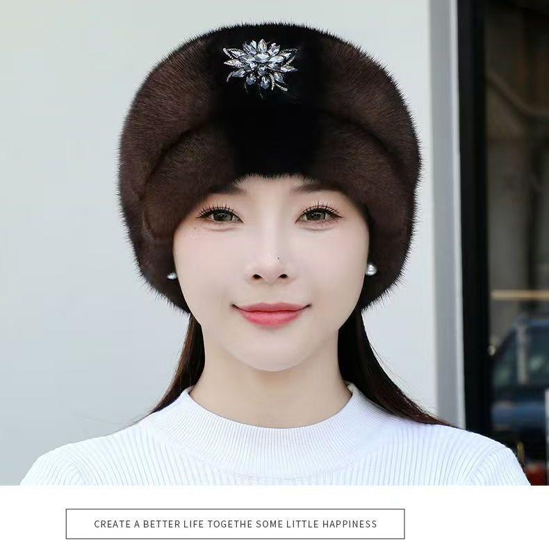 

Норковая шляпа берет меховая шляпа шляпа в стиле матери модная шляпа защита ушей теплая для среднего и пожилого возраста зимняя из искусственного меха снежная шапка L58-60CM